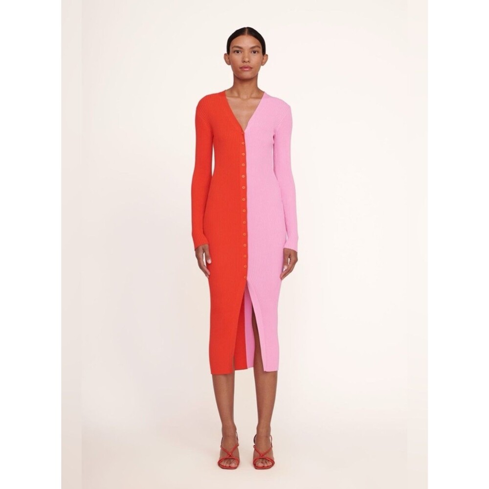 Staud Shoko Colorblock Sweater Dress In Red and Pink Size XS